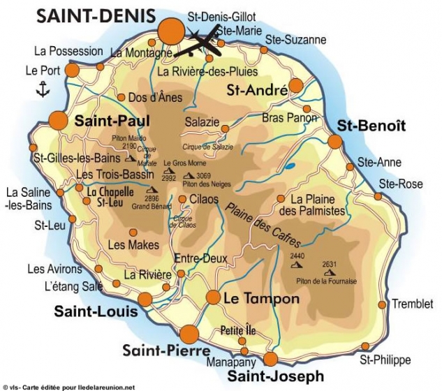Carte de l'île de La Réunion