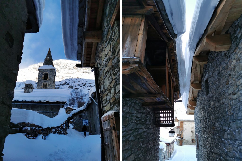 Bonneval sur Arc en hiver : vieux village le jour